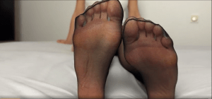 Mia's Nylon-Clad Soles Drenched in Your Hot Cum